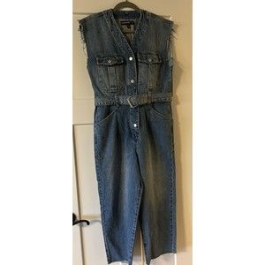 BLANK NYC Sleeveless Cropped Denim Jumpsuit with Belt - Size Small